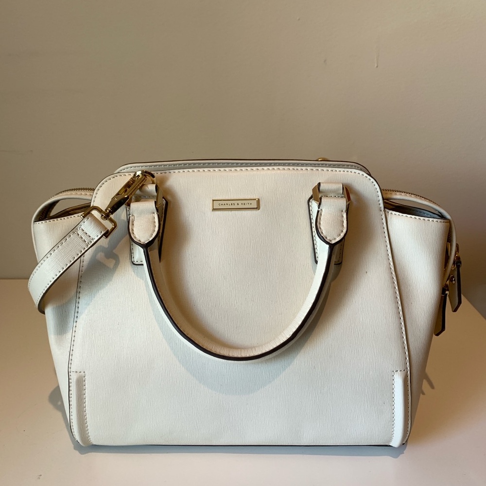 Charles & Keith Ivory Structured Top Handle Bag